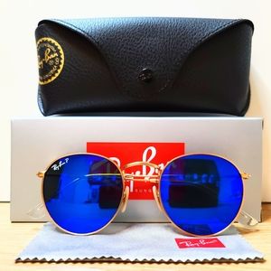 Ray-Ban Round Gold Metal Frame Blue Lens